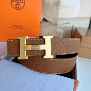 Hermes Brown Leather Belt with Gold Buckle